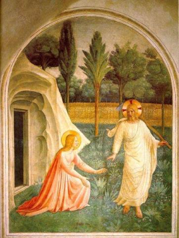 One of the many frescoes which adorn the cells. (Noli Me Tangere by Fra Angelico)